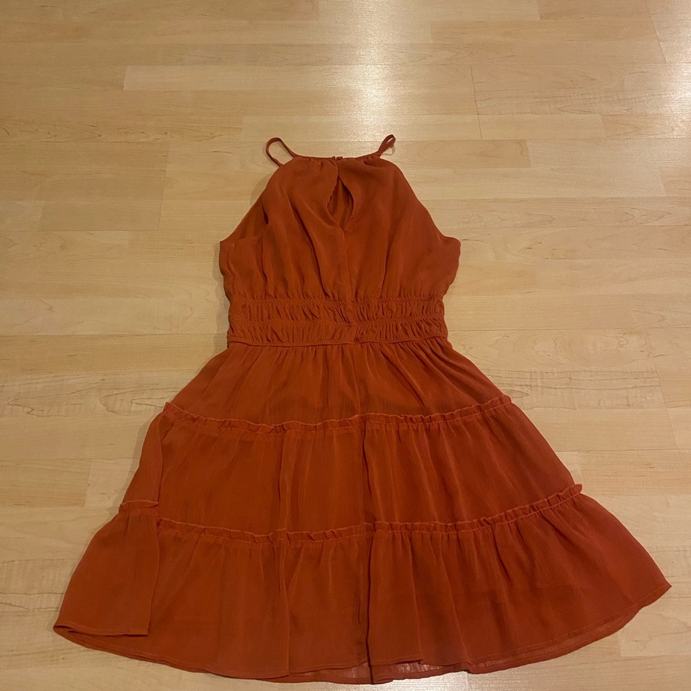 Rust Orange Halter Tiered Mini Country Western Boho Festival Dress Size Medium - Picture 4 of 6
